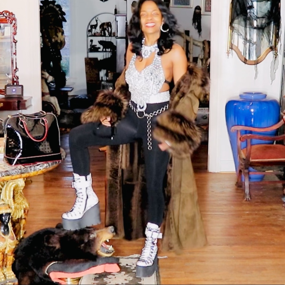 Mint Designer Full length Sable brown Shearling & Yellow tip Fox Fur Coat S 0-4 - Picture 4 of 16